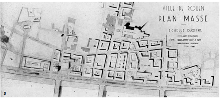 Plan-masse des îlots prioritaires de la rive droite de Rouen, © Région Normandie - Inventaire général ; Couchaux Denis (reproduction)